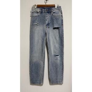 Ksubi Women Brooklyn Jeans Straight 28 Blue Light Wash Skream Trashed Distressed
